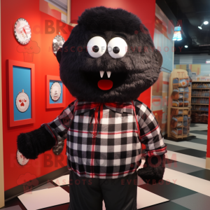 Black Candy mascot costume character dressed with a Flannel Shirt and Ties