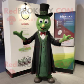 Olive Magician mascot costume character dressed with a Pencil Skirt and Lapel pins