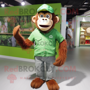 Green Orangutan mascot costume character dressed with a Oxford Shirt and Caps