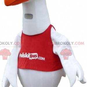 Mascote do pássaro gaivota branca em roupas esportivas -