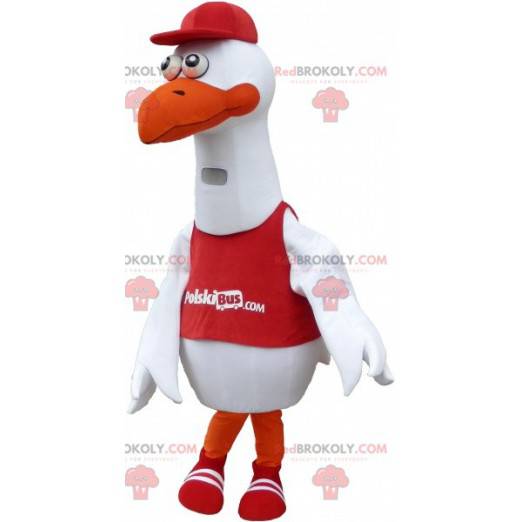 Mascotte d'oiseau blanc de mouette en tenue de sport -