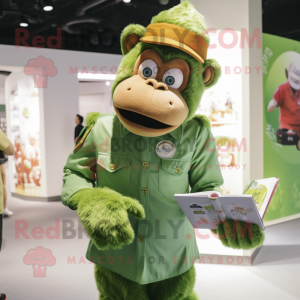 Green Orangutan mascot costume character dressed with a Oxford Shirt and Caps