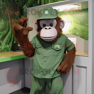 Green Orangutan mascot costume character dressed with a Oxford Shirt and Caps