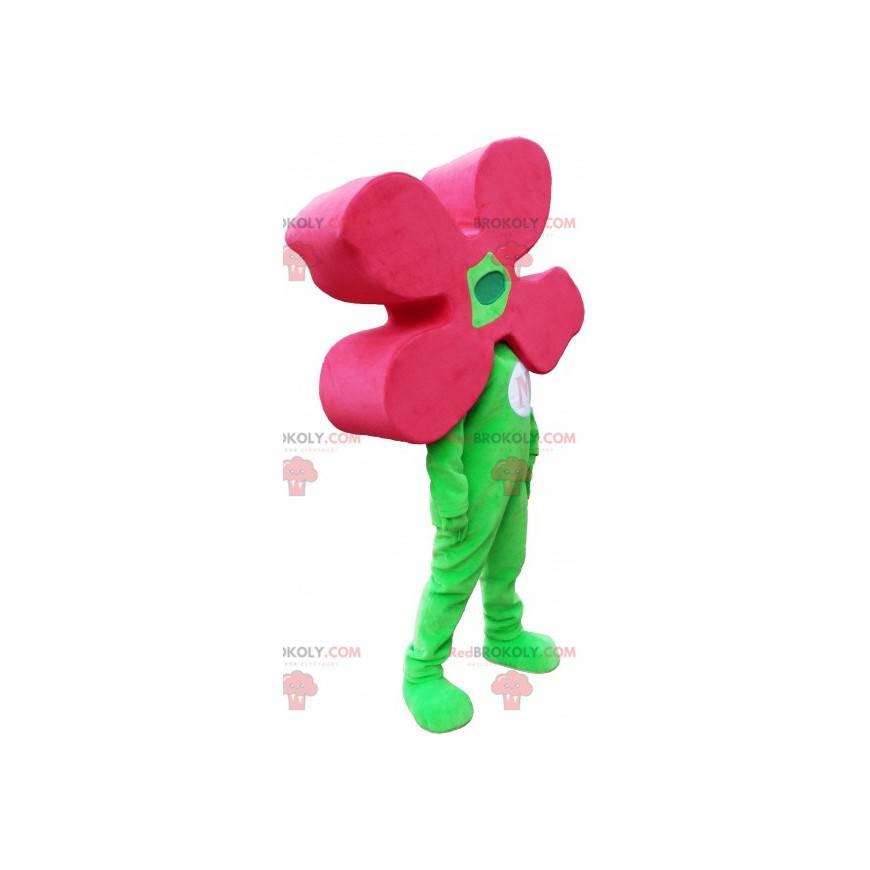 Grön maskot för snögubbe med en blomma som huvud -