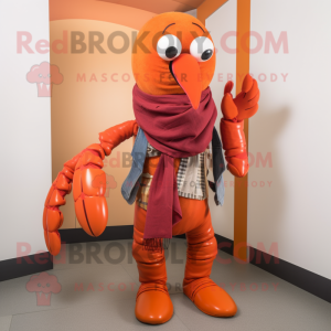 Rust Lobster Bisque mascot costume character dressed with a Trousers and Scarves