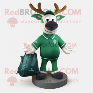 Forest Green Reindeer mascot costume character dressed with a Polo Tee and Handbags