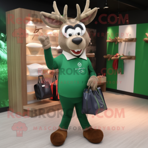 Forest Green Reindeer mascot costume character dressed with a Polo Tee and Handbags