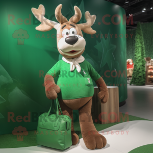 Forest Green Reindeer mascot costume character dressed with a Polo Tee and Handbags