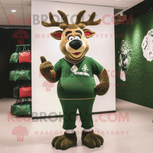 Forest Green Reindeer mascot costume character dressed with a Polo Tee and Handbags