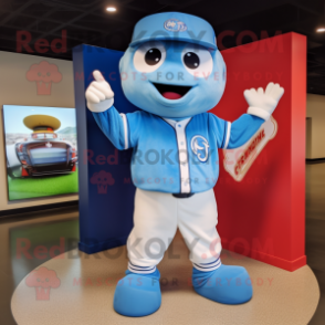 Sky Blue Momentum mascot costume character dressed with a Baseball Tee and Rings