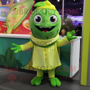 Lime Green Ceviche mascot costume character dressed with a Romper and Wraps