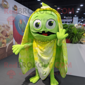 Lime Green Ceviche mascot costume character dressed with a Romper and Wraps