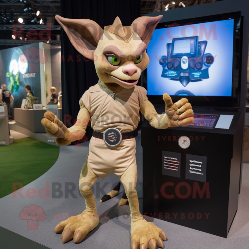 Tan Gargoyle mascot costume character dressed with a Skinny Jeans and Digital watches