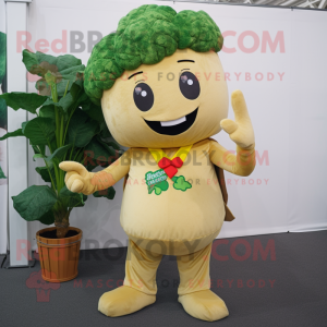 Tan Broccoli mascot costume character dressed with a Bodysuit and Pocket squares