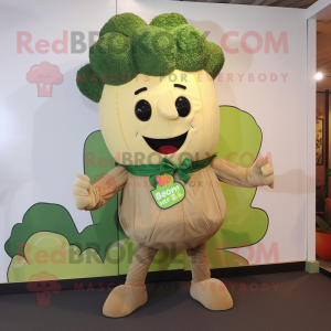 Tan Broccoli mascot costume character dressed with a Bodysuit and Pocket squares