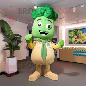 Tan Broccoli mascot costume character dressed with a Bodysuit and Pocket squares