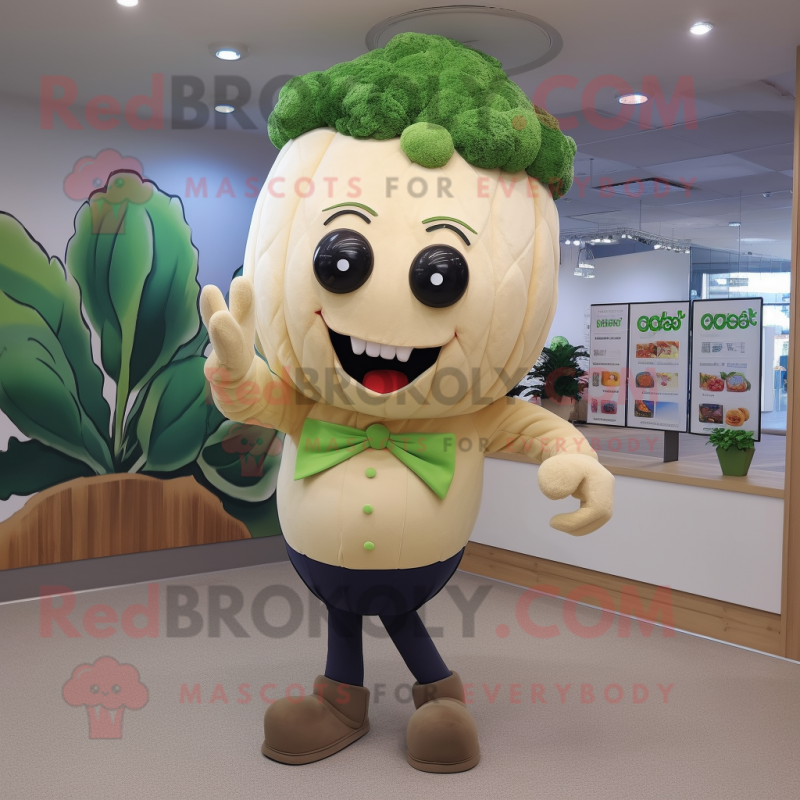 Tan Broccoli mascot costume character dressed with a Bodysuit and Pocket squares