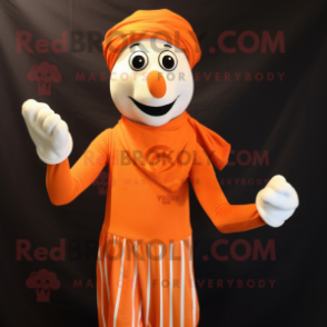 Orange Mime mascot costume character dressed with a Tank Top and Scarf clips