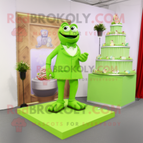 Lime Green Wedding Cake mascot costume character dressed with a Sweater and Anklets