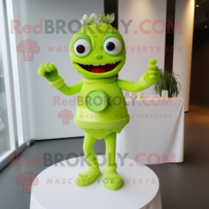 Lime Green Wedding Cake mascot costume character dressed with a Sweater and Anklets
