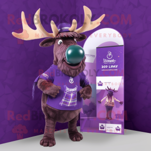 Purple Irish Elk mascot costume character dressed with a Bodysuit and Pocket squares