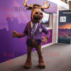 Purple Irish Elk mascot costume character dressed with a Bodysuit and Pocket squares