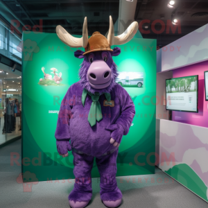 Purple Irish Elk mascot costume character dressed with a Bodysuit and Pocket squares