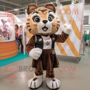 Brown Bobcat mascot costume character dressed with a Mini Skirt and Brooches