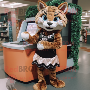Brown Bobcat mascot costume character dressed with a Mini Skirt and Brooches