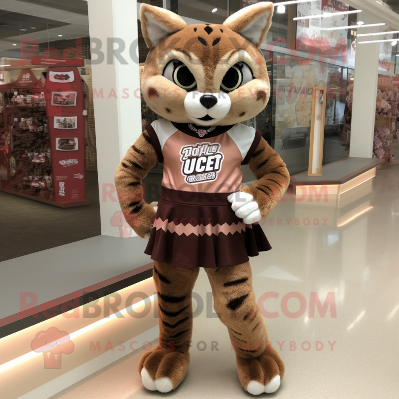 Brown Bobcat mascot costume character dressed with a Mini Skirt and Brooches