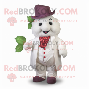 White Raspberry mascot costume character dressed with a Waistcoat and Earrings