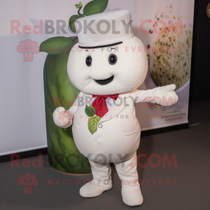 White Raspberry mascot costume character dressed with a Waistcoat and Earrings