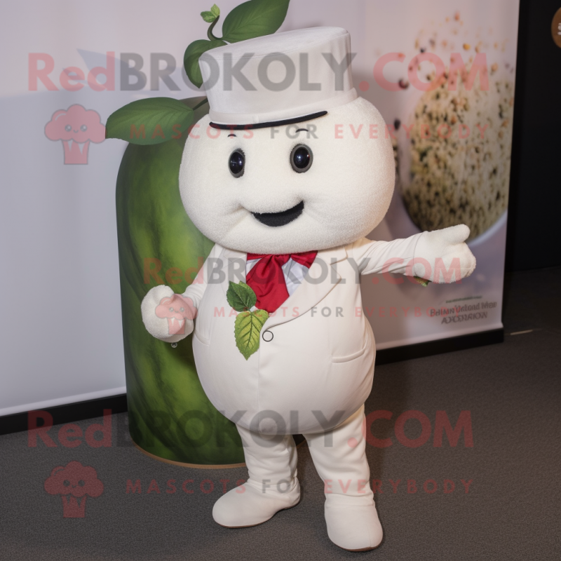 White Raspberry mascot costume character dressed with a Waistcoat and Earrings White Raspberry mascot costume character dressed with a Waistcoat and Earrings