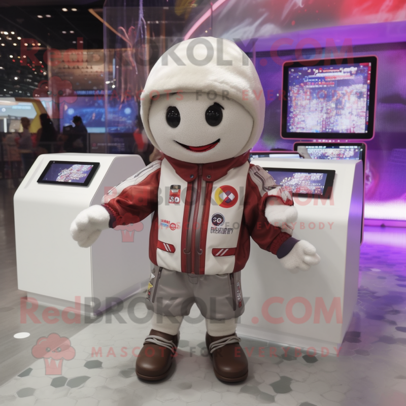 nan Computer mascot costume character dressed with a Bomber Jacket and Brooches