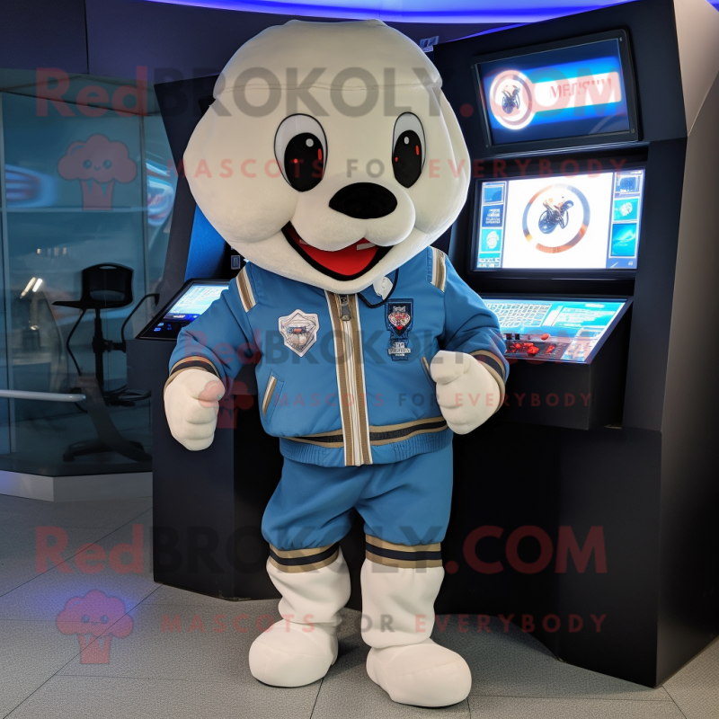 nan Computer mascot costume character dressed with a Bomber Jacket and Brooches nan Computer mascot costume character dressed with a Bomber Jacket and Brooches