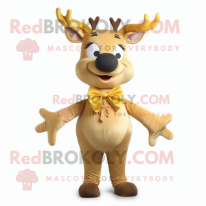 Gold Reindeer mascot costume character dressed with a Overalls and Bow ties