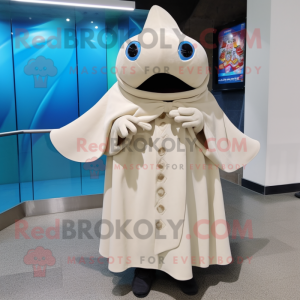 Cream Stingray mascot costume character dressed with a Coat and Scarf clips