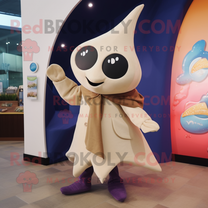 Cream Stingray mascot costume character dressed with a Coat and Scarf clips