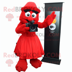 Red Camera mascot costume character dressed with a Skirt and Gloves