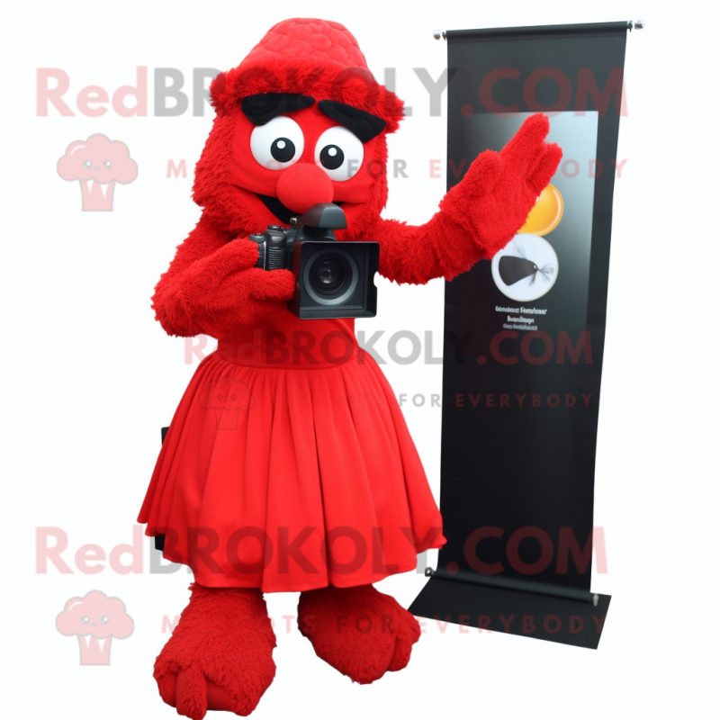 Red Camera mascot costume character dressed with a Skirt and Gloves Red Camera mascot costume character dressed with a Skirt and Gloves