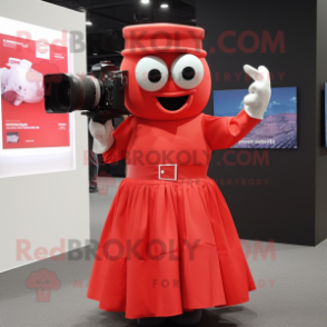 Red Camera mascot costume character dressed with a Skirt and Gloves