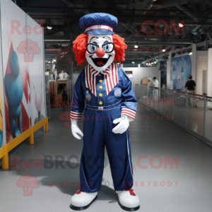 Navy Clown mascot costume character dressed with a Overalls and Eyeglasses