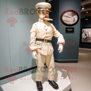 Cream Civil War Soldier mascot costume character dressed with a Joggers and Berets