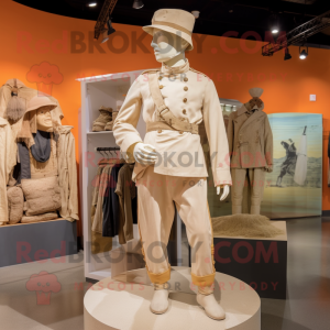 Cream Civil War Soldier mascot costume character dressed with a Joggers and Berets