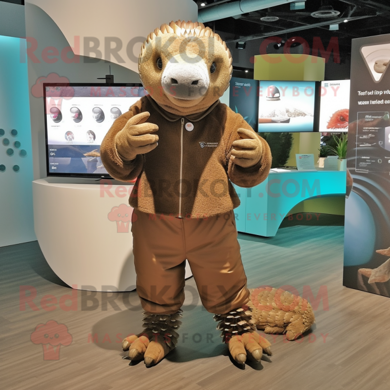 nan Pangolin mascot costume character dressed with a Jumpsuit and Bracelet watches nan Pangolin mascot costume character dressed with a Jumpsuit and Bracelet watches