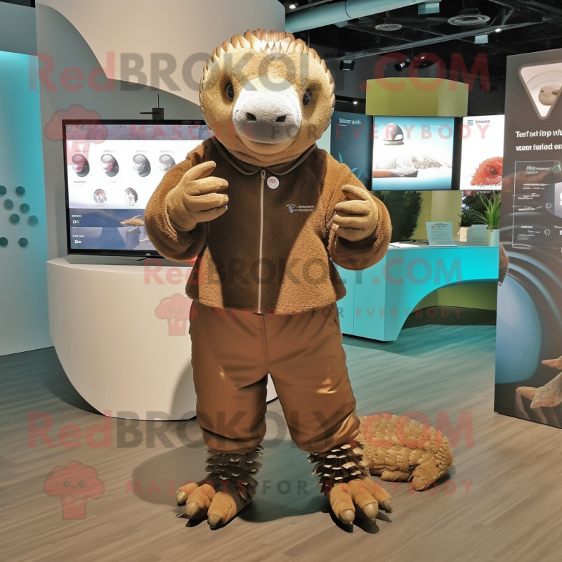 nan Pangolin mascot costume character dressed with a Jumpsuit and Bracelet watches