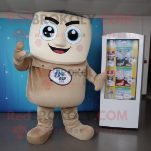 Beige Soda Can mascot costume character dressed with a Romper and Wallets