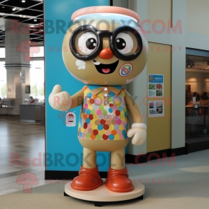 Tan Gumball Machine mascot costume character dressed with a Romper and Eyeglasses