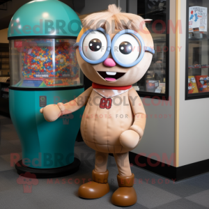 Tan Gumball Machine mascot costume character dressed with a Romper and Eyeglasses