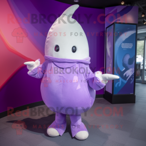 Purple Narwhal mascot costume character dressed with a Trousers and Wraps